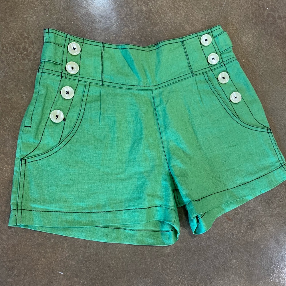 Green Anthropology Shorts with Buttons